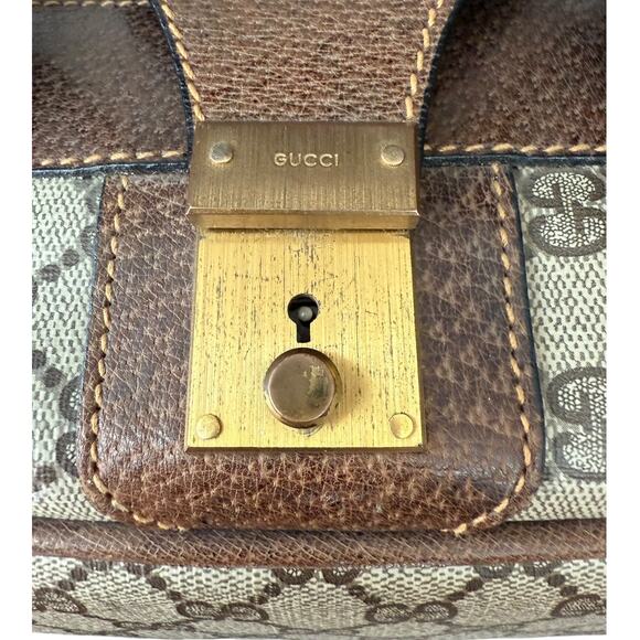 Gucci Beige Brown Gg Supreme Canvas and Leather Vintage Suitcase Weekend Bag - Picture 5 of 13